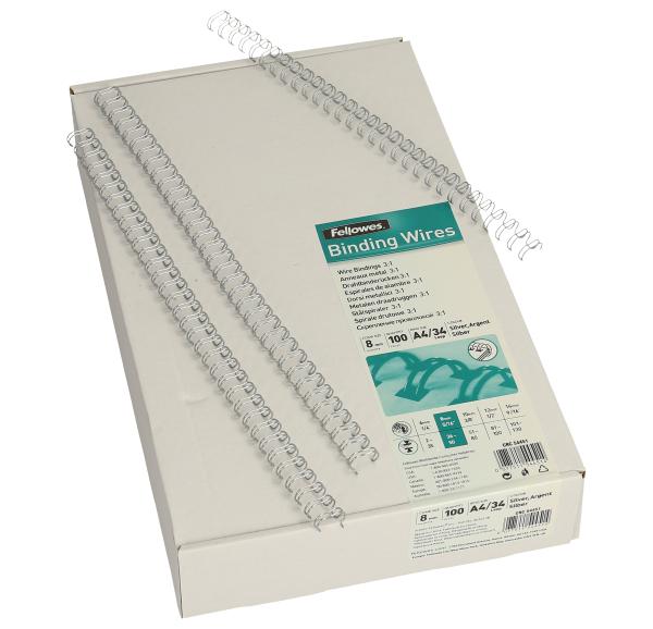 Fellowes drahtbinderücken a4, 8mm 54451 silber 100 stück - Fellowes-54451-0077511544514