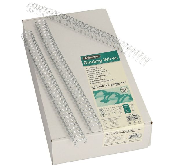 Fellowes drahtbinderücken 12mm 54453 silber 100 stück - Fellowes-54453-0077511544538