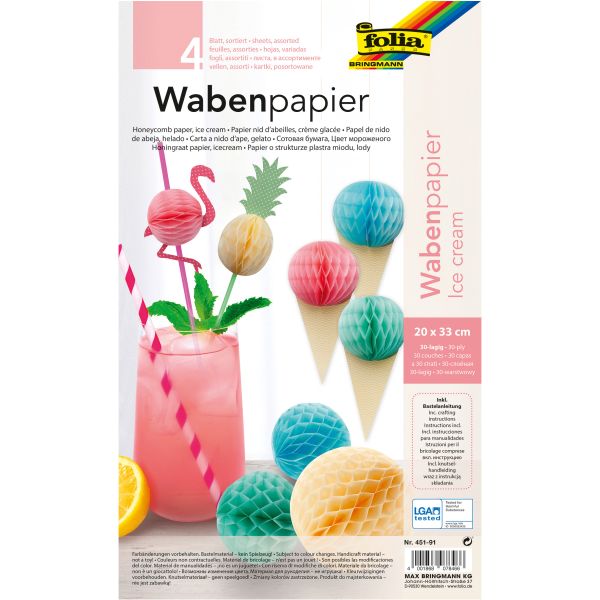 Folia wabenpapier 451-91 icecream 4 blatt, farbig - Folia-451-91-4001868078466