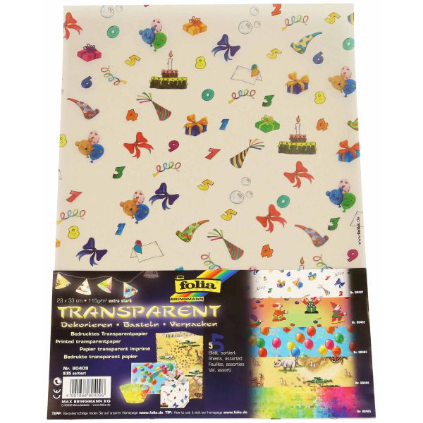 Folia transparentpapier 80409 kids 5 blatt, ass. - Folia-80409-4001868804096