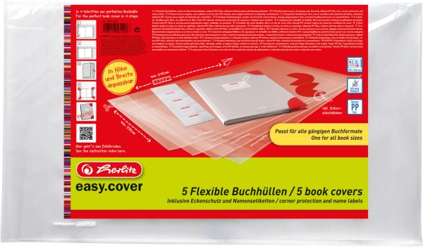 Herlitz buchhülle easy cover 50014750 5 stück in polybeutel flexibel - Herlitz-50014750-4008110561226