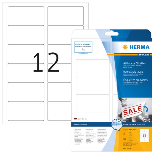 Herma etiketten 10010 10010 88.9x46.6mm abl. 300stk. 25 b - Herma-10010-4008705100106