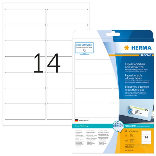 Herma etiketten 10016 10016 99.1x38.1mm abl. 350stk. 25 b - Herma-10016-4008705100168