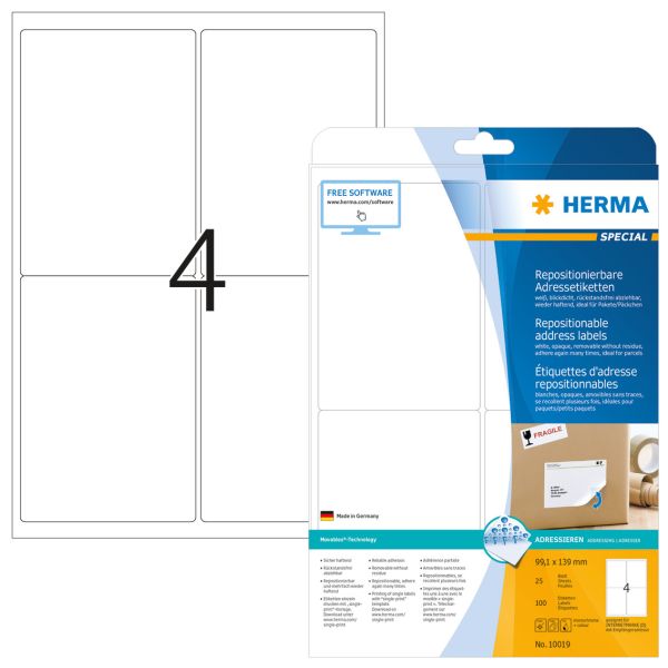 Herma etiketten 10019 10019 99.1x139mm abl. 25 blatt - Herma-10019-4008705100199
