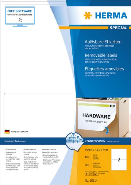 Herma etikettenspecial 199.6x143.5mm 10314 weiss,non-perm. 200st./100bl. - Herma-10314-4008705103145