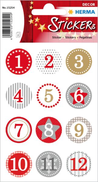 Herma sticker adventskalender 15254 bunt 24 stück/2 blatt - Herma-15254-4008705152549
