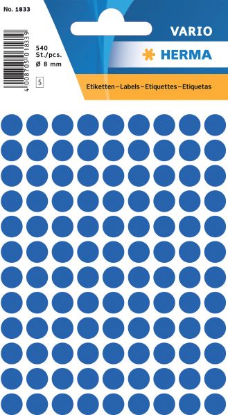 Herma etiketten rund 8mm 1833 dunkelblau 540 stück - Herma-1833-4008705018333