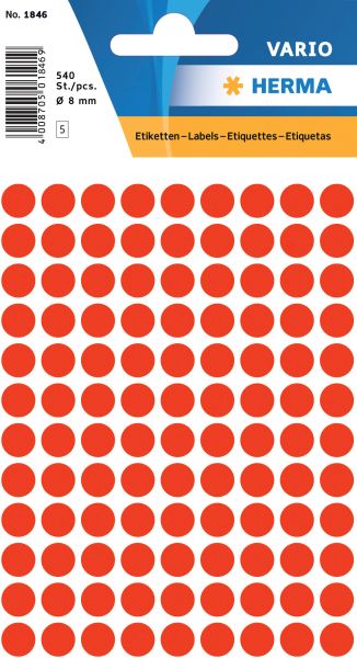 Herma etiketten rund 8mm 1846 leuchtrot 540 stück - Herma-1846-4008705018463