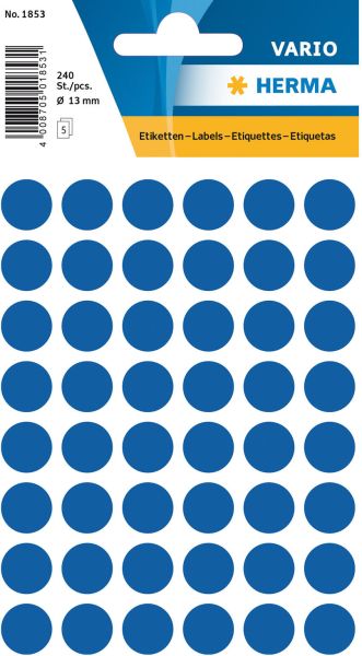 Herma etiketten rund 13mm 1853 dunkelblau 240 stück - Herma-1853-4008705018531