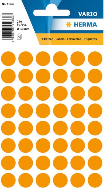 Herma etiketten rund 13mm 1864 leuchtorange 240 stück - Herma-1864-4008705018647