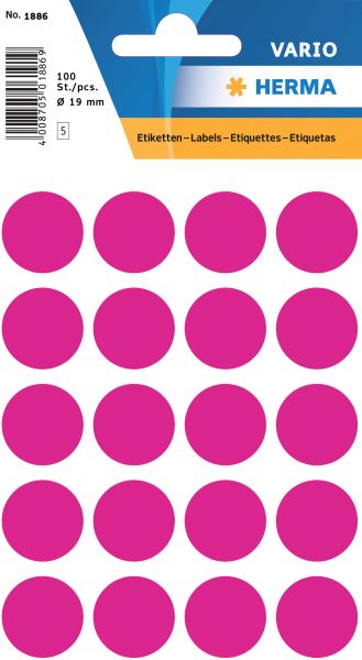 Herma etiketten rund 19mm 1886 pink 100 stück - Herma-1886-4008705018869