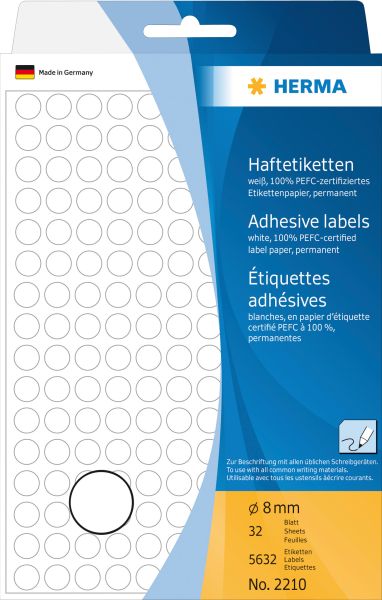 Herma haftetiketten rund 8mm 2210 weiss 5632 stück - Herma-2210-4008705022101