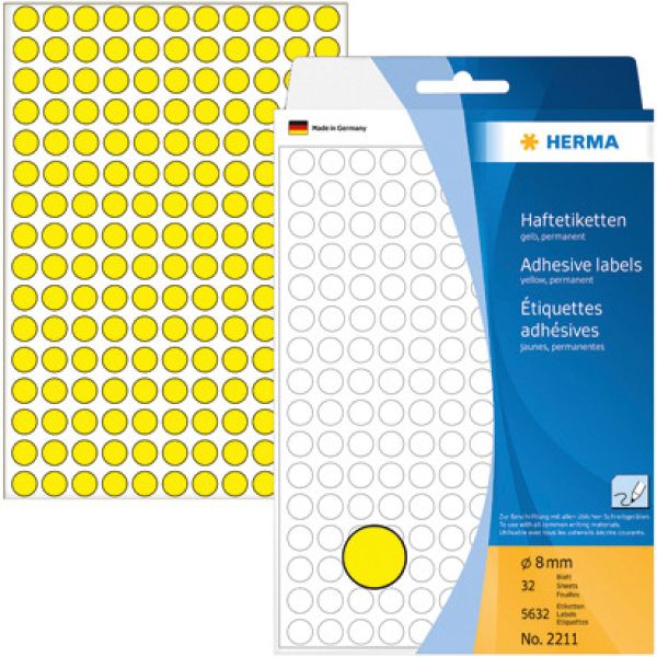 Herma etiketten rund 8mm 2211 gelb 5632 stück - Herma-2211-4008705022118