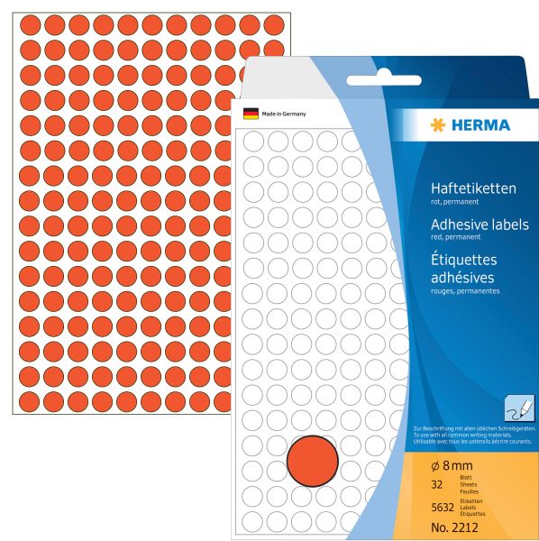 Herma etiketten rund 8mm 2212 rot 5632 stück - Herma-2212-4008705022125