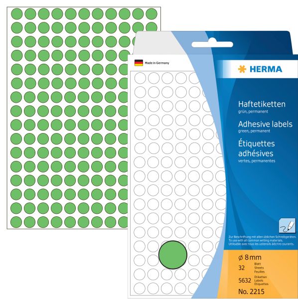 Herma haftetiketten rund 8mm 2215 grün 5632 stück - Herma-2215-4008705022156