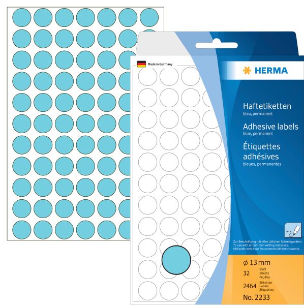 Herma etiketten rund 13mm 2233 blau 2464 stück - Herma-2233-4008705022330