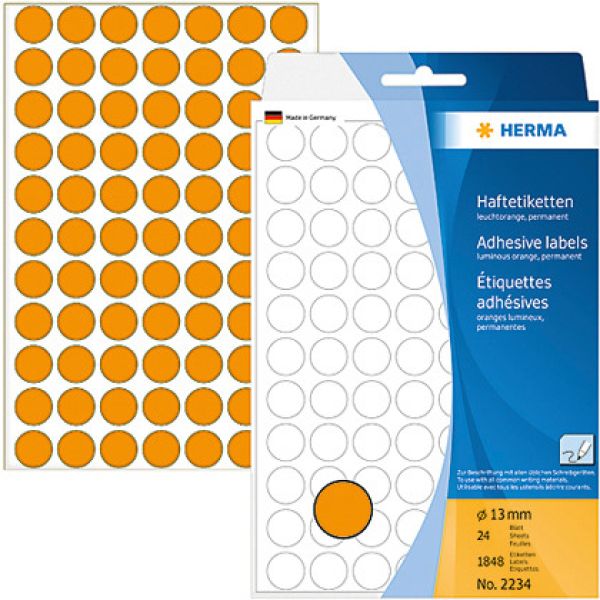 Herma etiketten rund 13mm 2234 orange 1848 stück - Herma-2234-4008705022347