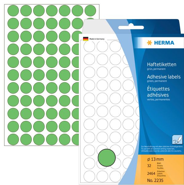 Herma etiketten rund 13mm 2235 grün 2464 stück - Herma-2235-4008705022354