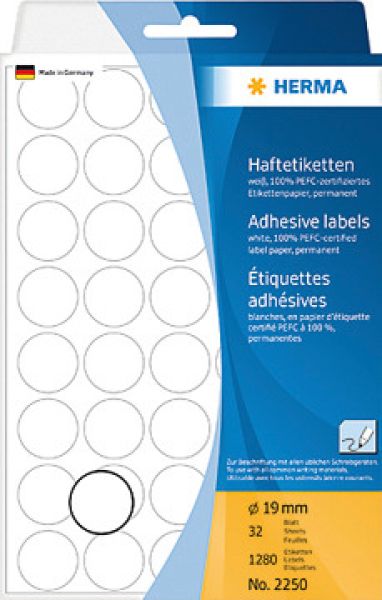 Herma etiketten rund 19mm 2250 weiss 1280 stück - Herma-2250-4008705022507