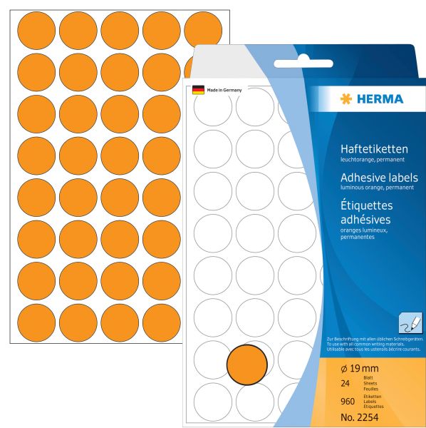Herma etiketten rund 19mm 2254 orange 960 stück - Herma-2254-4008705022545