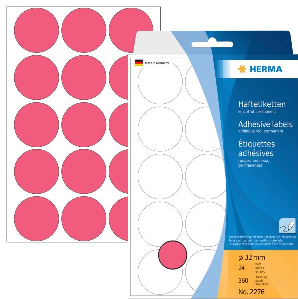 Herma etiketten rund 32mm 2276 leuchtrot 360 stück - Herma-2276-4008705022767