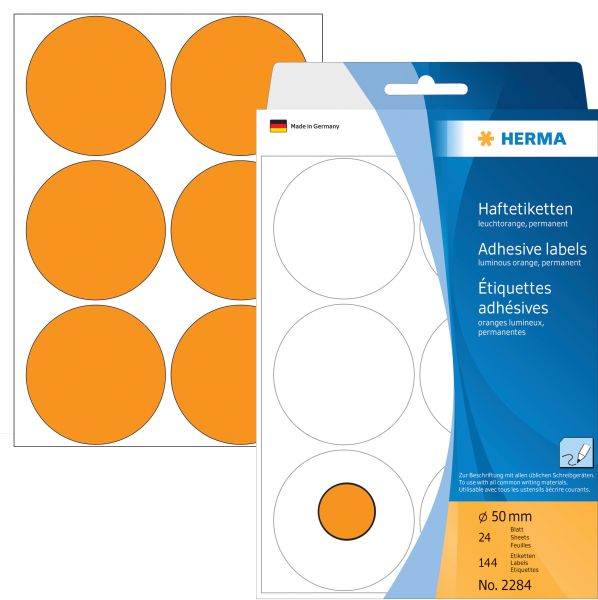 Herma etiketten rund 50mm 2284 orange 144 stück - Herma-2284-4008705022842