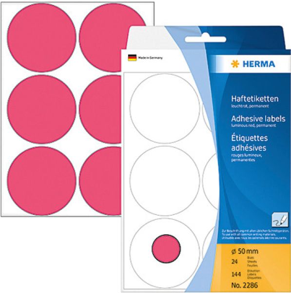 Herma etiketten rund 50mm 2286 leuchtrot 144 stück - Herma-2286-4008705022866