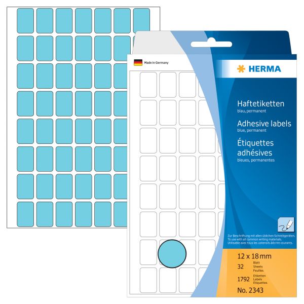 Herma etiketten 12×18mm 2343 blau 1792 stück - Herma-2343-4008705023436