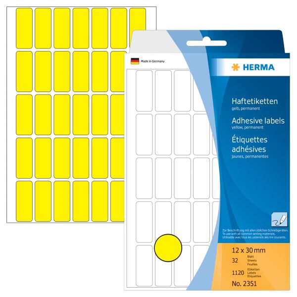 Herma etiketten 12×30mm 2351 gelb 1120 stück - Herma-2351-4008705023511