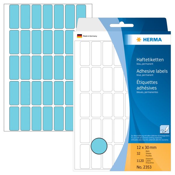 Herma etiketten 12×30mm 2353 blau 1120 stück - Herma-2353-4008705023535