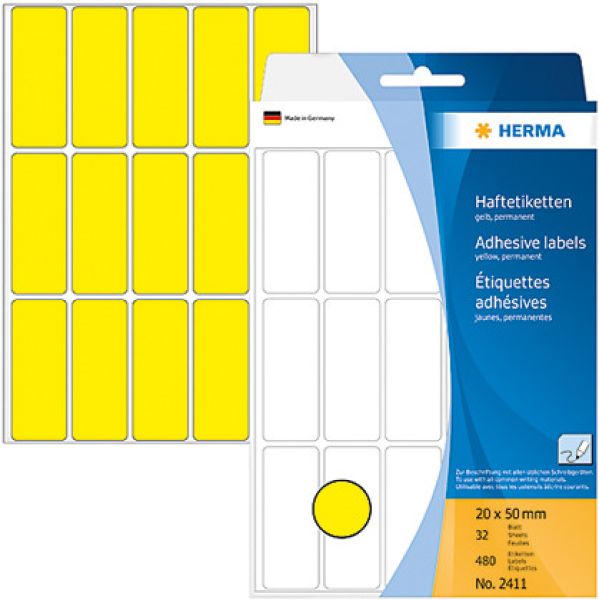 Herma etiketten 20×50mm 2411 gelb 480 stück - Herma-2411-4008705024112