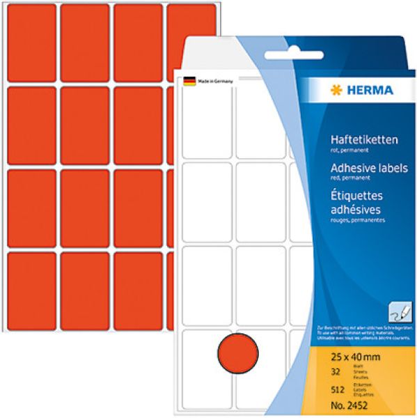 Herma etiketten 25×40mm 2452 rot 512 stück - Herma-2452-4008705024525