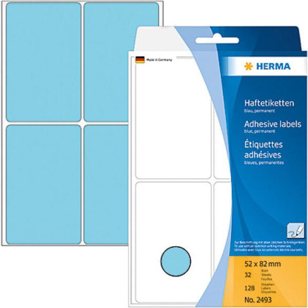 Herma etiketten 52×82mm 2493 blau 128 stück - Herma-2493-4008705024938