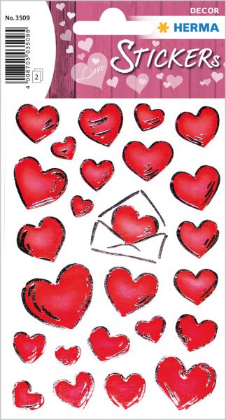 Herma sticker herzen/briefe 3509 rot 50 stück/2 blatt - Herma-3509-4008705035095