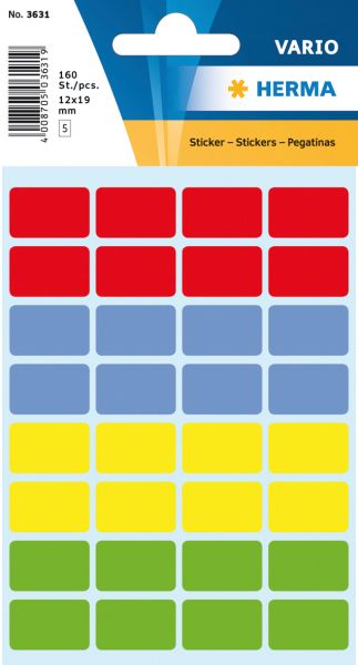 Herma etiketten 12×19mm 3631 ass. 160 stück - Herma-3631-4008705036313