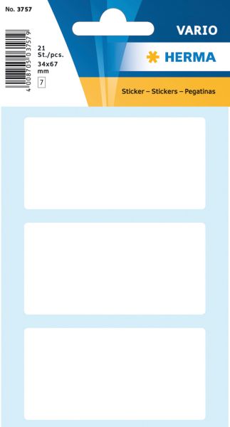 Herma etiketten 34x67mm 3757 weiss 21 stück - Herma-3757-4008705037570