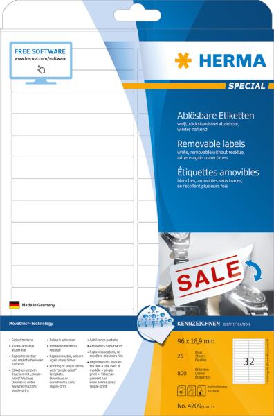 Herma etiketten special 96x16.9mm 4209 weiss,non-perm. 800 st./25 bl. - Herma-4209-4008705042093