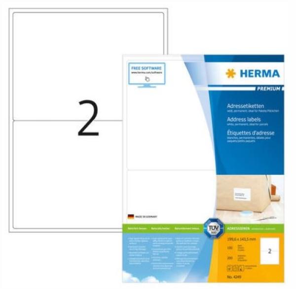 Herma adressetiketten 199.6x143.5mm 4249 premium ws, matt 200st./100bl. - Herma-4249-4008705042499