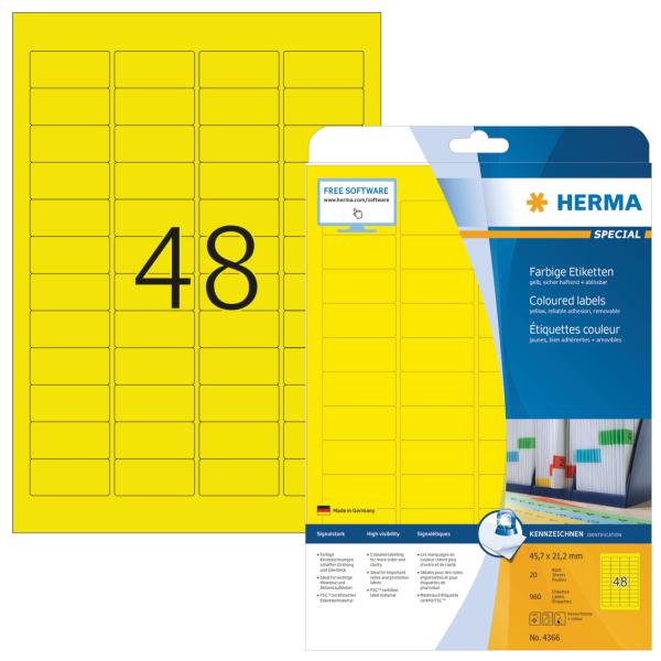 Herma universal-etiketten 45x21mm 4366 gelb 960 st./20 blatt - Herma-4366-4008705043663-02.jpg