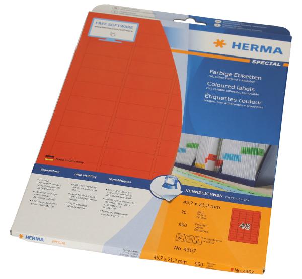 Herma etiketten 45.7x 21.2mm 4367 rot 960 stück, 20 blatt - Herma-4367-4008705043670