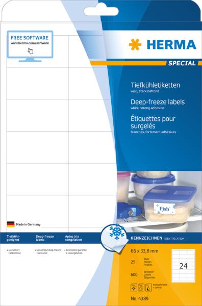 Herma tiefkühletiketten 66x33.8mm 4389 weiss,perm. 600 st./25 bl. - Herma-4389-4008705043892