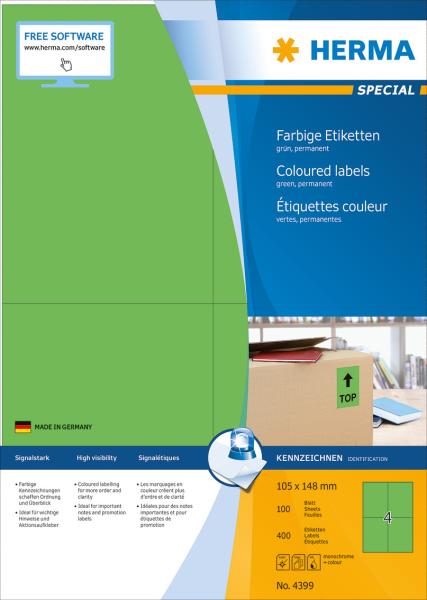 Herma etiketten special 105x148mm 4399 grün,perm. 400 st./100 bl. - Herma-4399-4008705043991