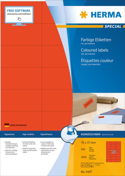 Herma etiketten special 70x37mm 4407 rot,perm. 2400 st./100 bl. - Herma-4407-4008705044073