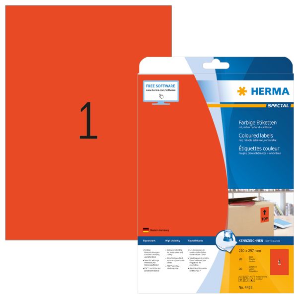 Herma etiketten special a4 4422 rot 20 stück - Herma-4422-4008705044226