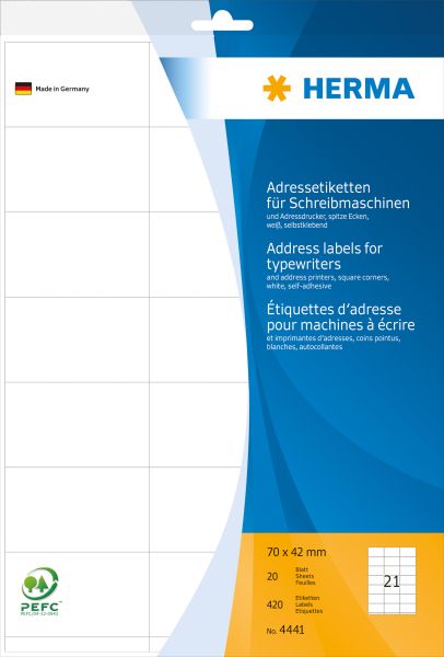 Herma adressetiketten 70×42mm 4441 weiss 420 stück - Herma-4441-4008705044417