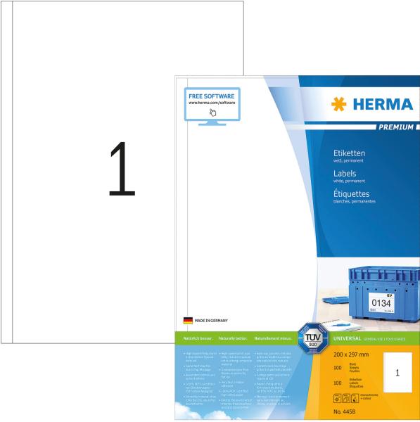 Herma universal-etiketten 200x297mm 4458 weiss 100 st./100 blatt - Herma-4458-4008705044585