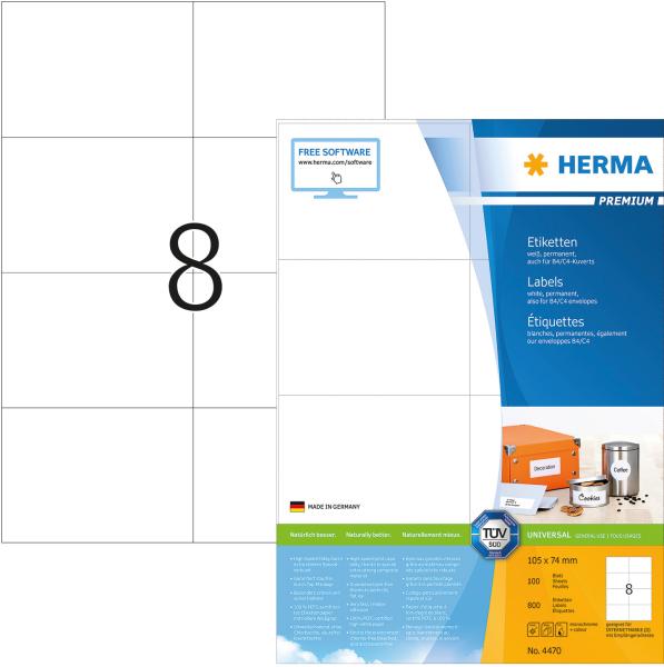 Herma universal-etiketten 105x74mm 4470 weiss 800 st./100 blatt - Herma-4470-4008705044707