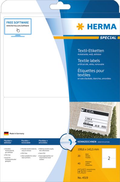 Herma etikettenspecial 199.6x143.5mm 4519 weiss,non-perm. 40 st./20 bl. - Herma-4519-4008705045193