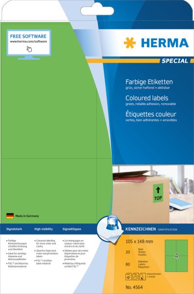 Herma etiketten special 105x148mm 4564 grün,non-perm. 80 st./20 bl. - Herma-4564-4008705045643