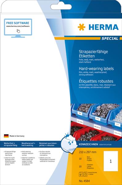Herma folienetiketten 210x297mm 4584 weiss,pp matt 10 stk./10 bl. - Herma-4584-4008705045841